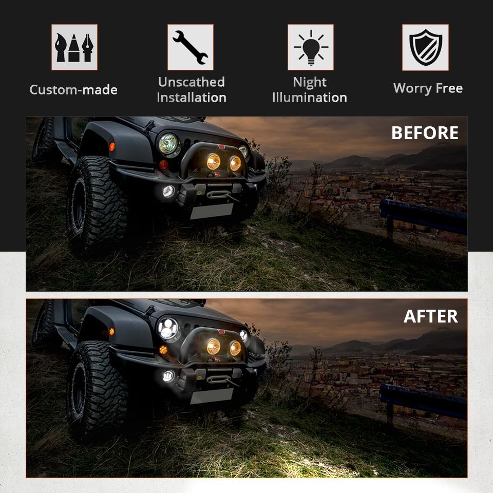 Motorcycle LIGHT 7 Inch LED Headlight for Jeep Wrangler Lada Niva 4x4 Bright Yellow White Angel Eye Weatherproof Design