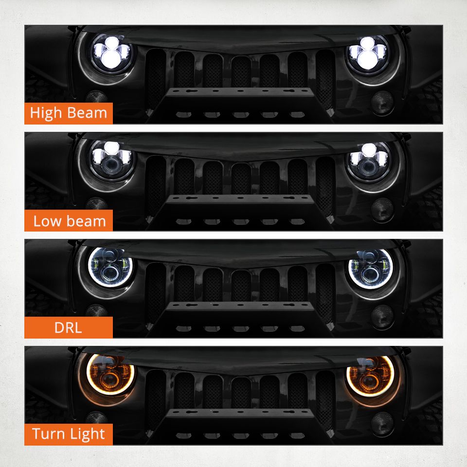 Motorcycle LIGHT 7 Inch LED Headlight for Jeep Wrangler Lada Niva 4x4 Bright Yellow White Angel Eye Weatherproof Design