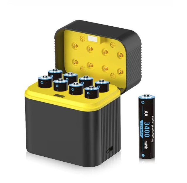 Rechargeable AA Batteries Lithium with Charger,8 Pack 1.5V 3000mWh Double A Battery Rechargeable,Long Lasting Pilas Recargables Lithium ion AA Battery with Charging Storage Box