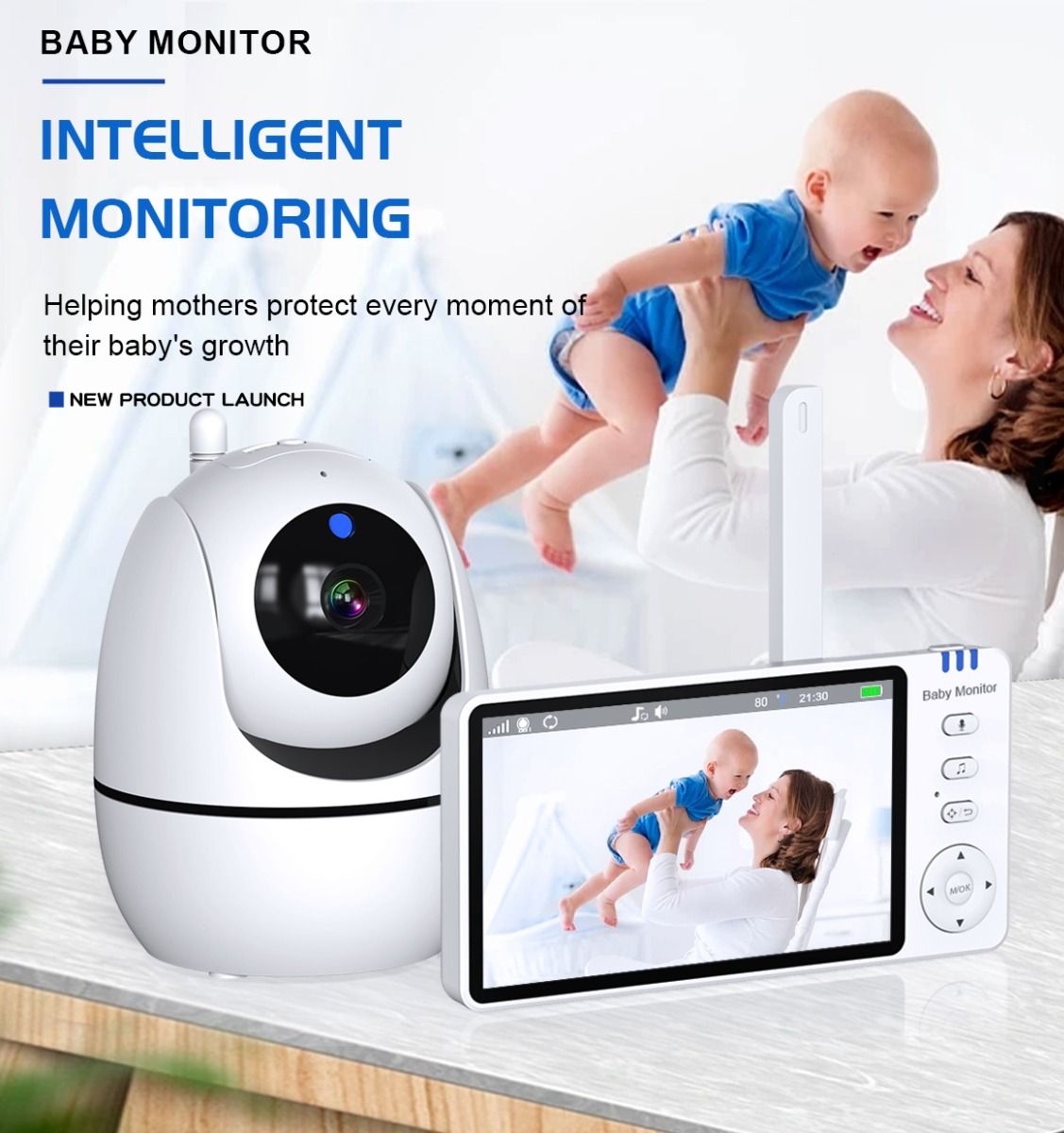 ABM501 Video Baby Monitor 2.4G Wireless 5.0 Inches LCD Night Vision Two Way Audio for Family Safety