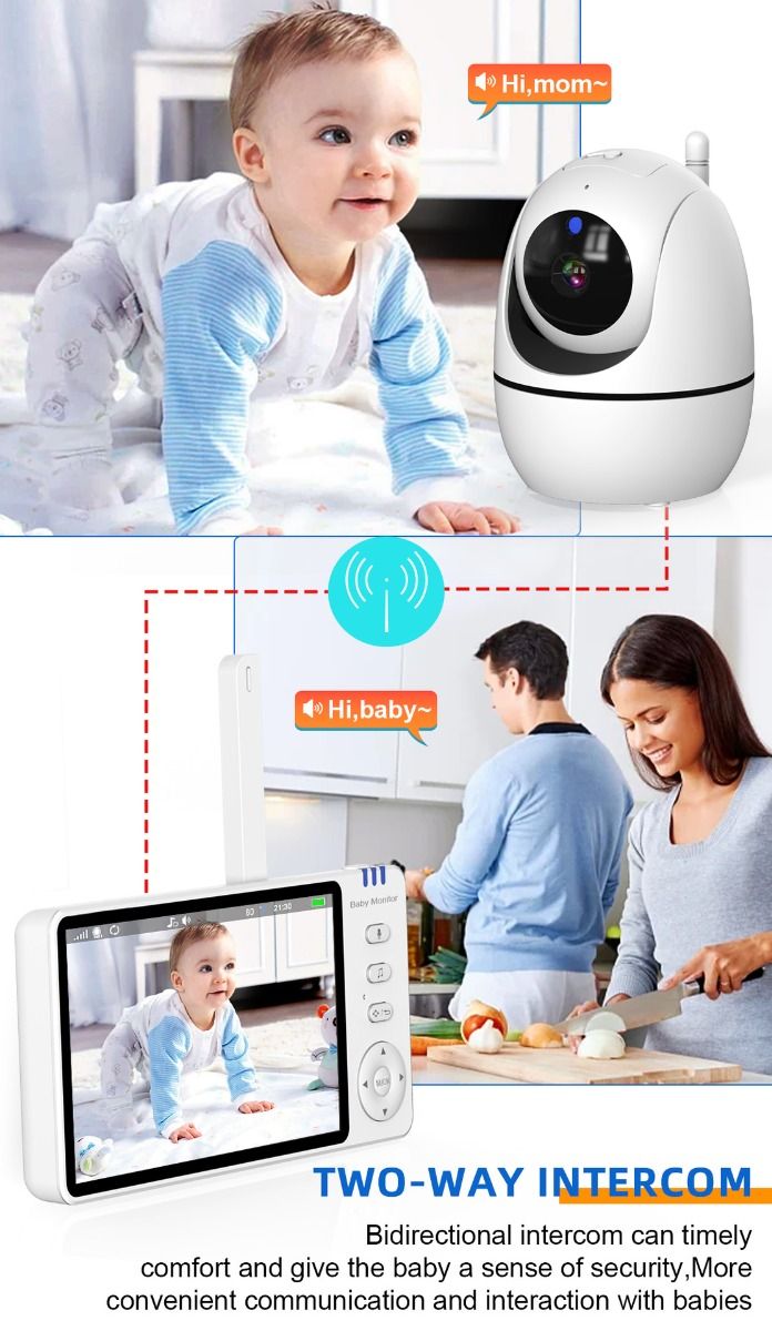 ABM501 Video Baby Monitor 2.4G Wireless 5.0 Inches LCD Night Vision Two Way Audio for Family Safety