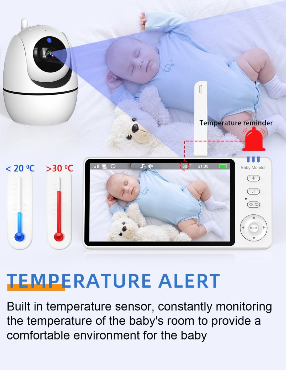 ABM501 Video Baby Monitor 2.4G Wireless 5.0 Inches LCD Night Vision Two Way Audio for Family Safety