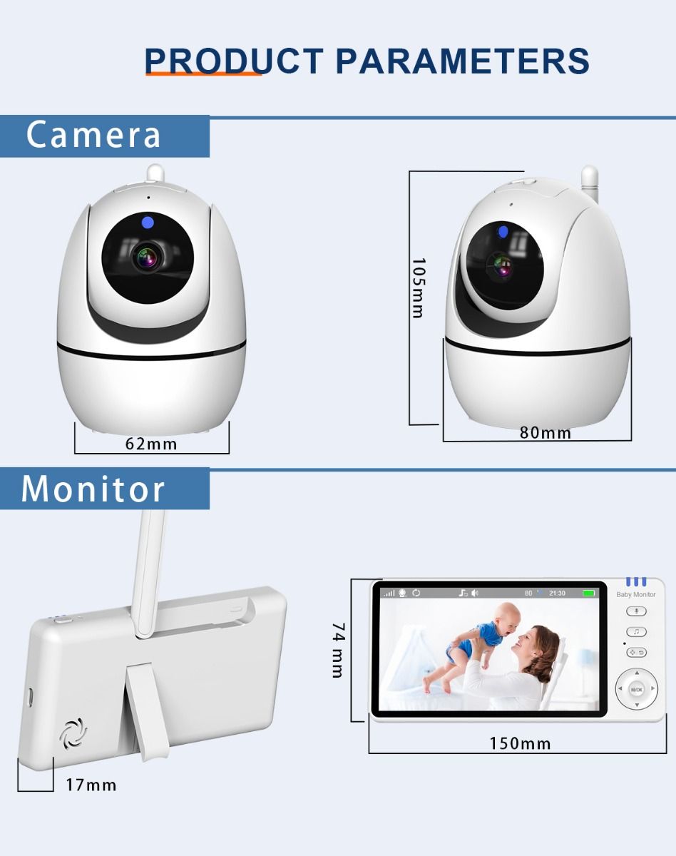 ABM501 Video Baby Monitor 2.4G Wireless 5.0 Inches LCD Night Vision Two Way Audio for Family Safety