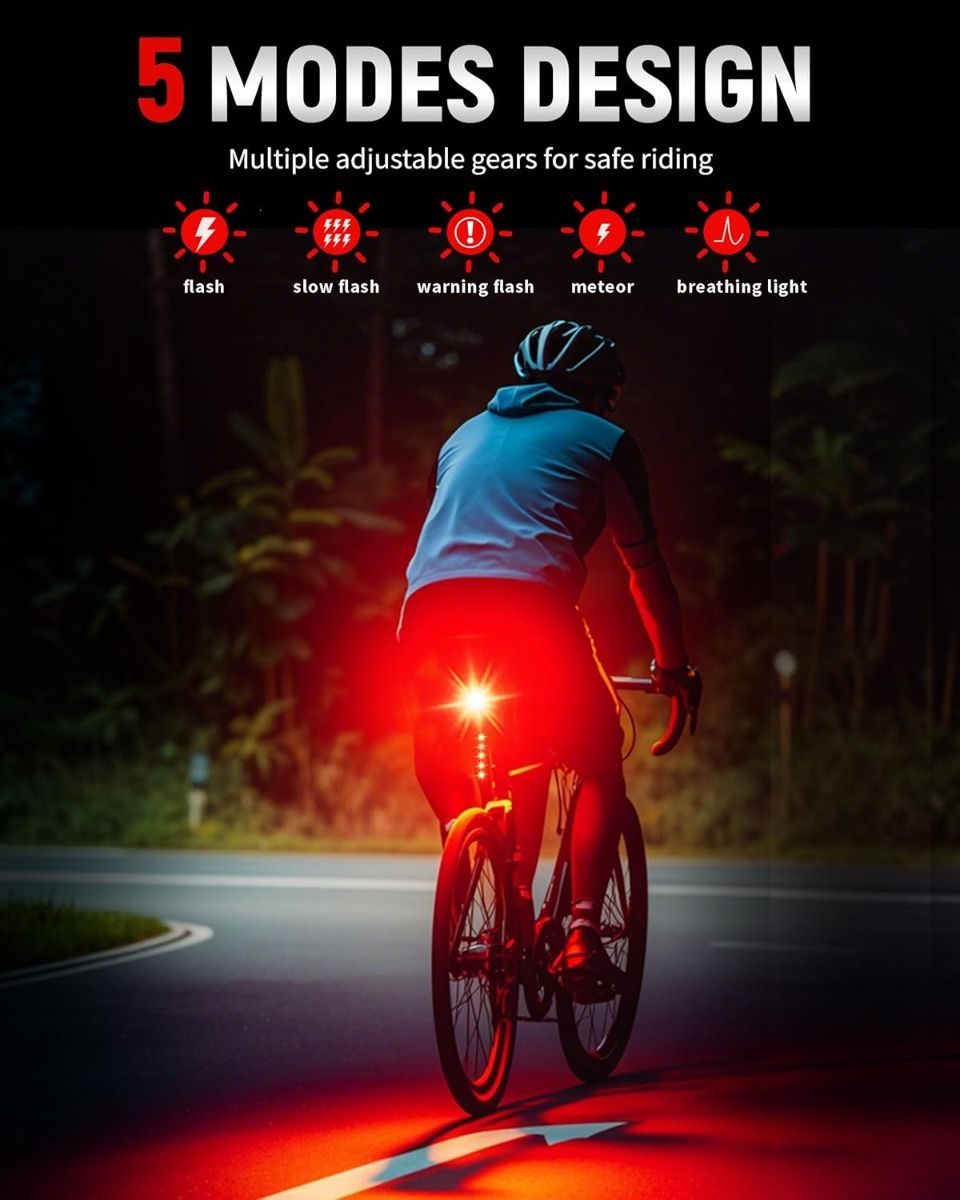 Bike Tail Light Smart USB-C Rechargeable Bicycle Taillight  Super Bright Rear Bike Light for Road Mountain, Cycling Taillight