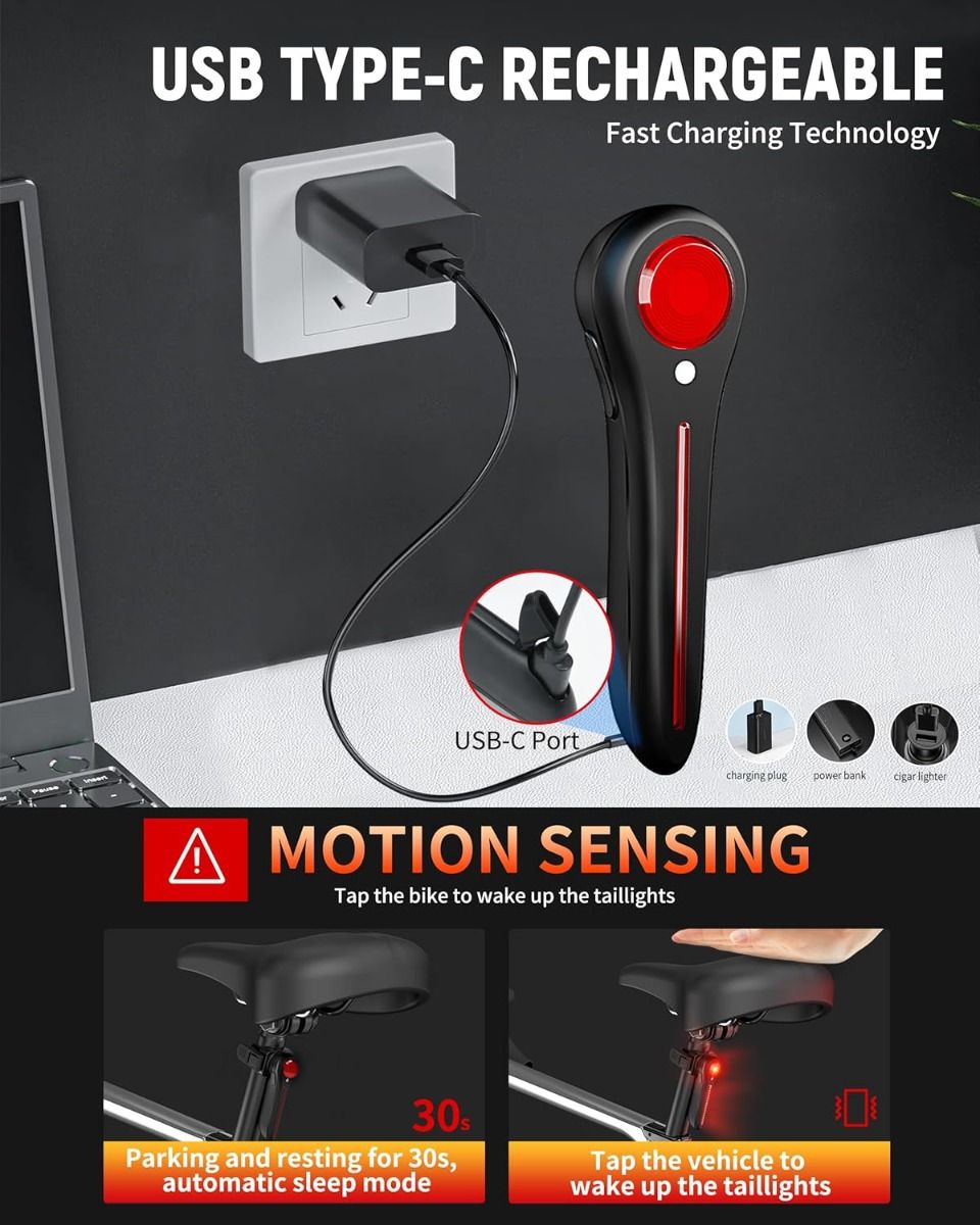 Bike Tail Light Smart USB-C Rechargeable Bicycle Taillight  Super Bright Rear Bike Light for Road Mountain, Cycling Taillight