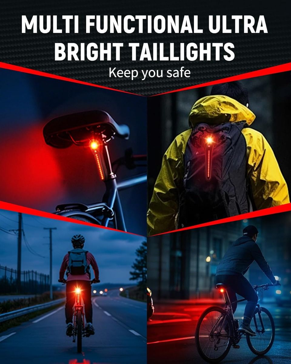 Bike Tail Light Smart USB-C Rechargeable Bicycle Taillight  Super Bright Rear Bike Light for Road Mountain, Cycling Taillight