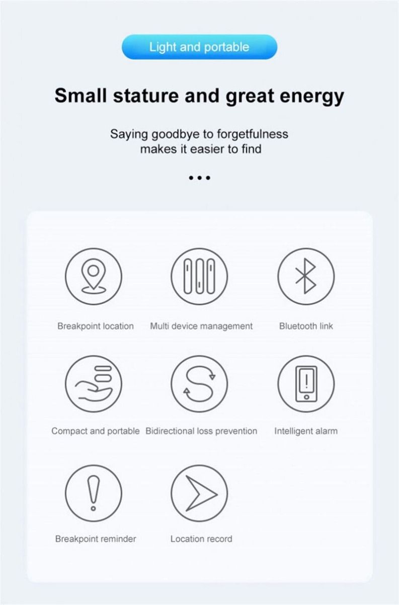 Mini GPS Tracker Bluetooth 4.0 Smart Locator Lightweight Anti-Lost Device for Keys Pets Kids Real-Time Location