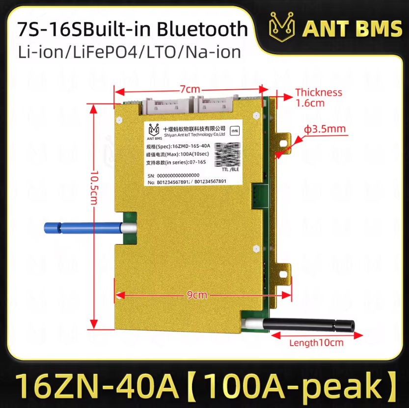 ANT Smart BMS 4S-24S 16S 40A Lifepo4 BMS 10S 13S 48V 30A Li-ion BMS 20S NMC LFP for E-bike E-scooter with Bluetooth Balance BMS