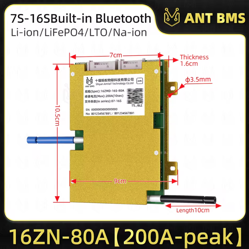 ANT Smart BMS 4S-24S 16S 40A Lifepo4 BMS 10S 13S 48V 30A Li-ion BMS 20S NMC LFP for E-bike E-scooter with Bluetooth Balance BMS