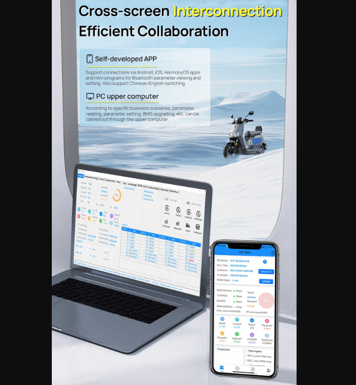 ANT Smart BMS 4S-24S 16S 40A Lifepo4 BMS 10S 13S 48V 30A Li-ion BMS 20S NMC LFP for E-bike E-scooter with Bluetooth Balance BMS