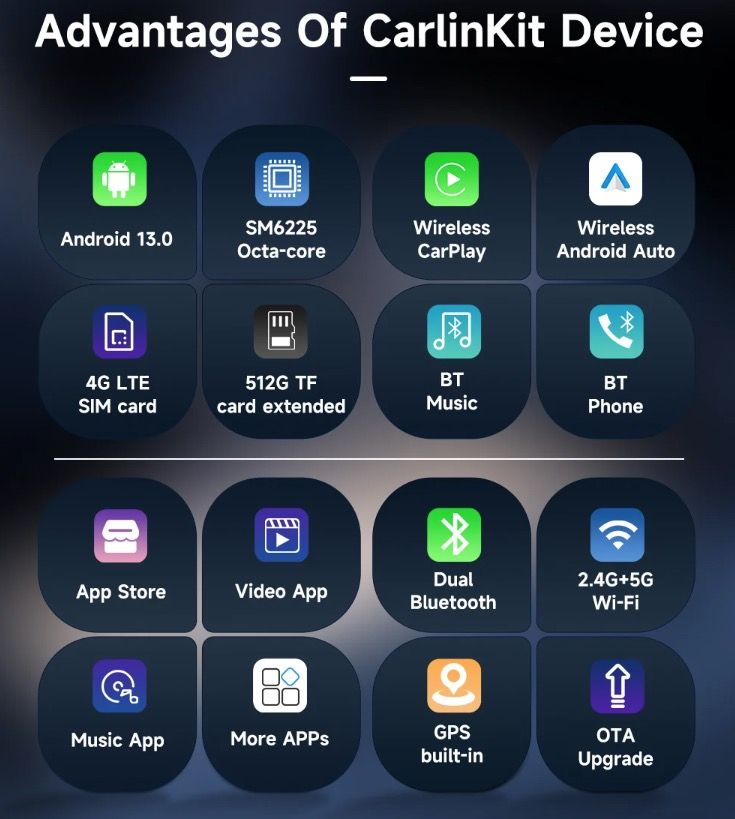 CarlinKit Smart TV Box with Android 13 Wired to Wireless CarPlay Ai Box YouTube Netflix Qualcomm 8-Cores
