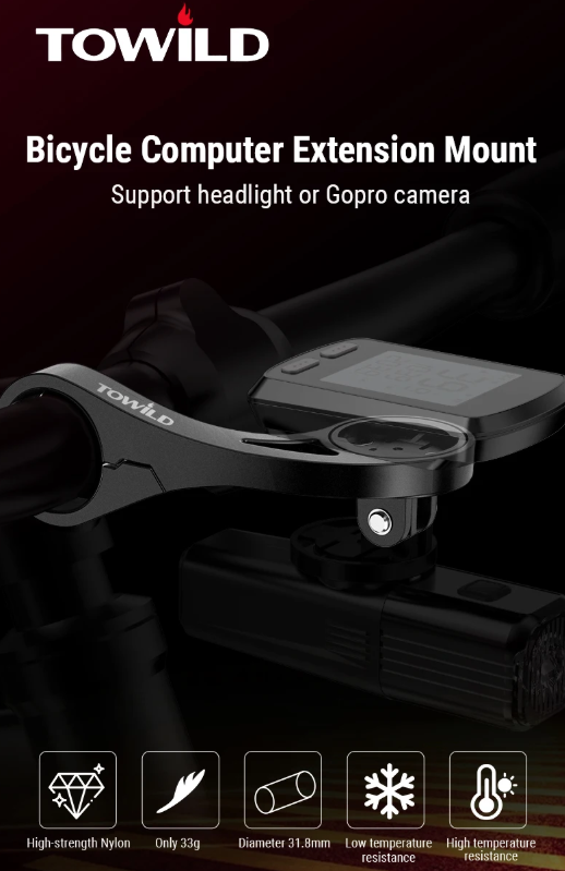 TOWILD AS90 Bicycle Handlebar Extended Bracket Bike Headlight Mount Bar Computer Holder Lantern Lamp Support Rack Fiber Stand