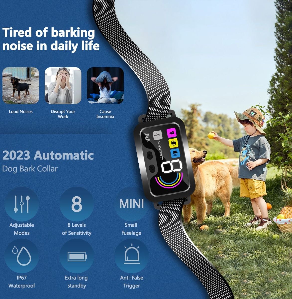 Smart Automatic Anti Barking Dog Collar with Adjustable Training Modes Waterproof Design Bark Detection Tech