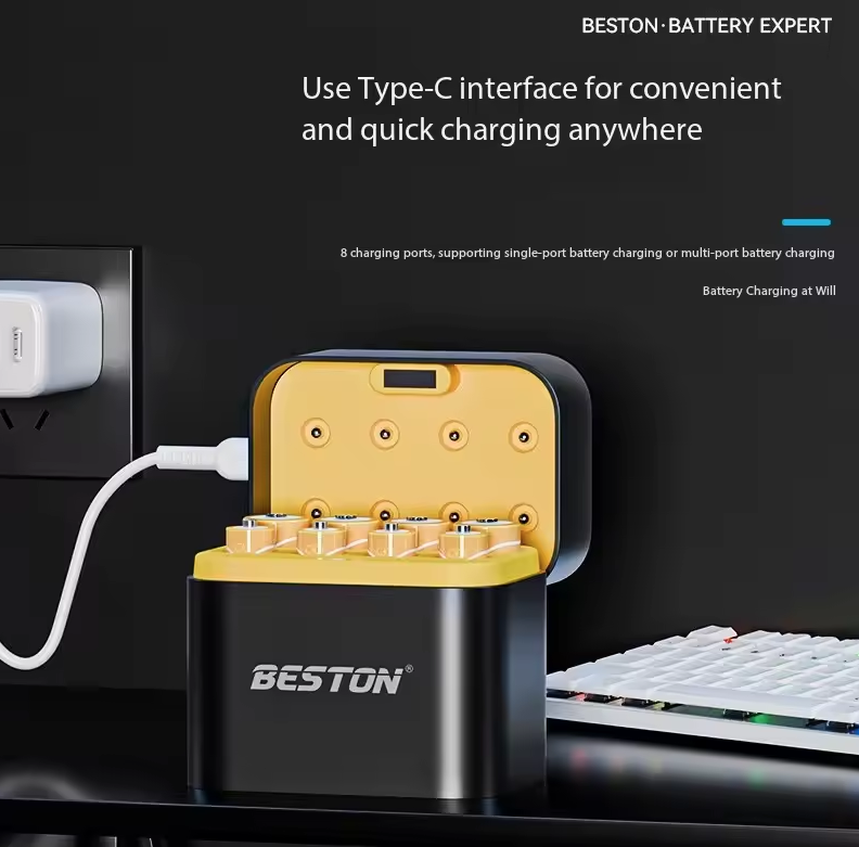 Beston Smart Battery Charger 8 Slots AA with 3600mWh 1.5V Rechargeable Lithium Battery Fast Charging Battery Charger Set
