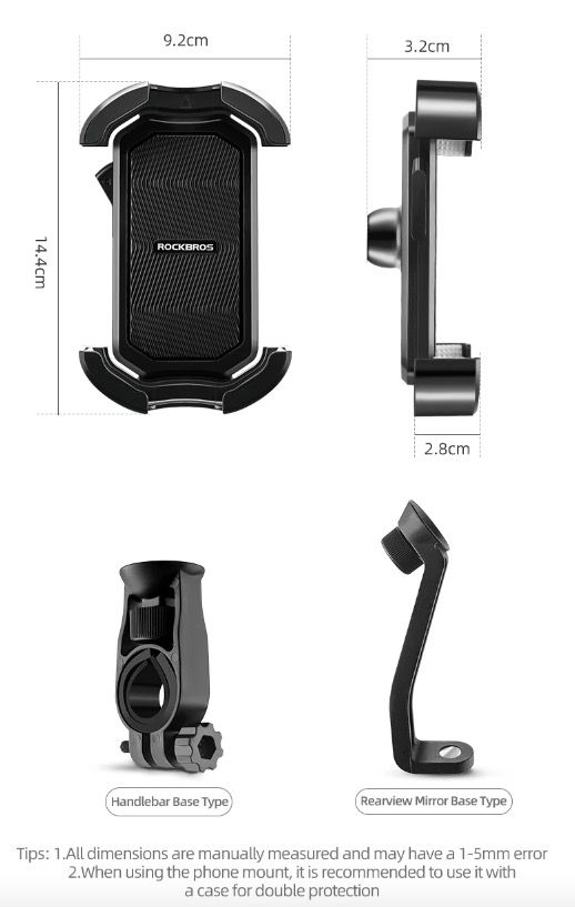 ROCKBROS Bicycle Phone Mount Secure 360° Rotate Shockproof Holder 4.7-6.8 Inch for Bike and E-bike Adventure