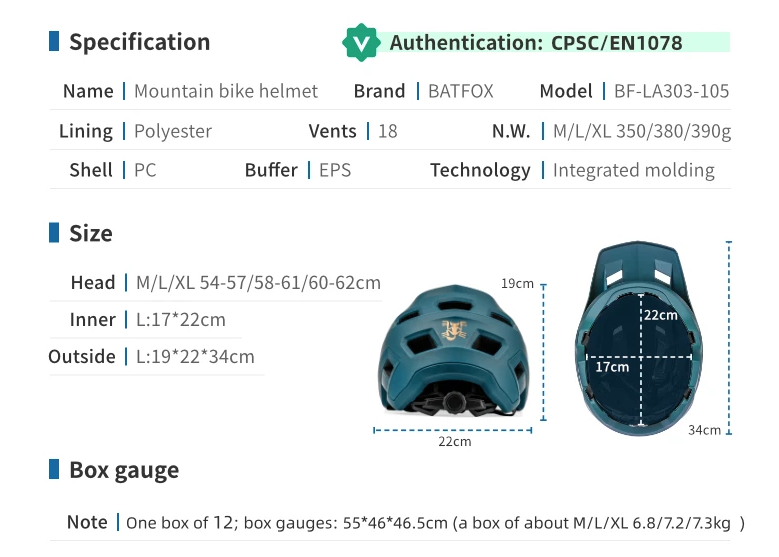 BATFOX Mountain Bike Helmet Lightweight In-Mold Technology Adjustable Sizing for Adults and Youth