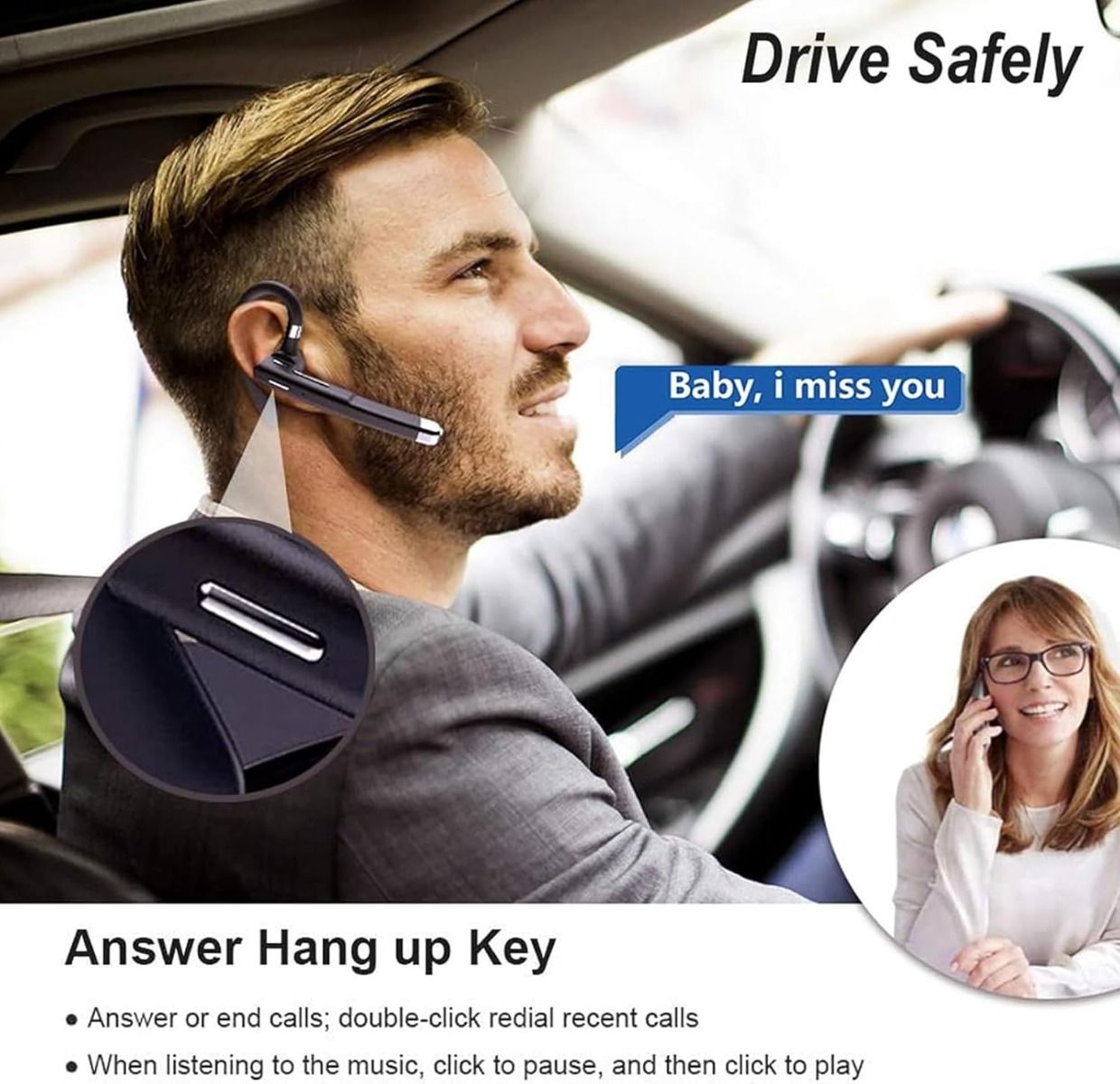 Wireless Headset Business Earpiece Built-in Mic Noise Cancelling Headphone 5.3 Handsfree Sports Earphone