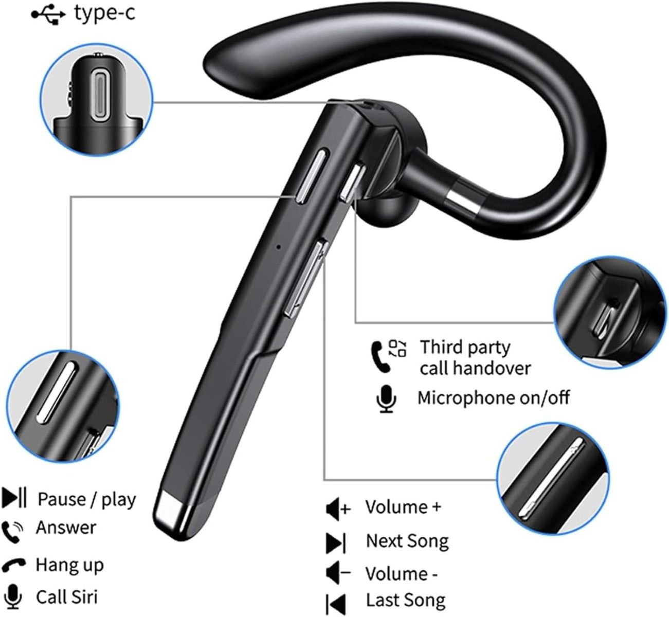 Wireless Headset Business Earpiece Built-in Mic Noise Cancelling Headphone 5.3 Handsfree Sports Earphone