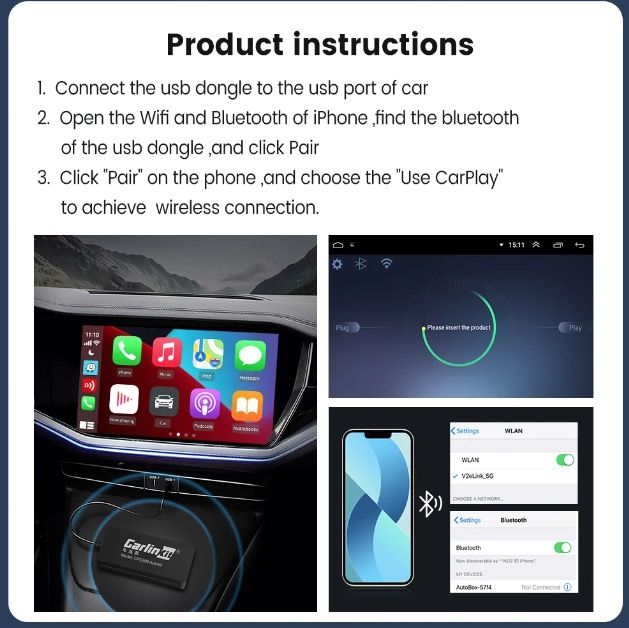 CarlinKit USB CarPlay Dongle Android Auto Wireless Connectivity Easy Installation Hands-Free Calling Music