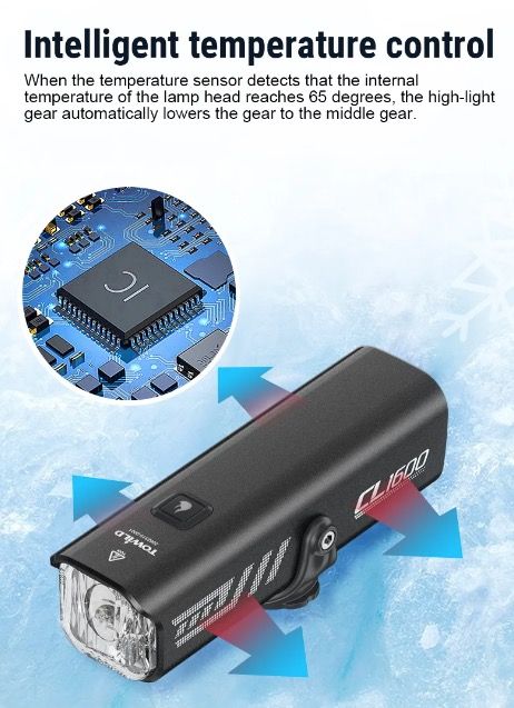 TOWILD CL1600 USB Rechargeable 1600LM Bike Light LED Front Lamp with Adjustable Brightness for Night Riding