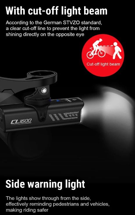 TOWILD CL1600 USB Rechargeable 1600LM Bike Light LED Front Lamp with Adjustable Brightness for Night Riding