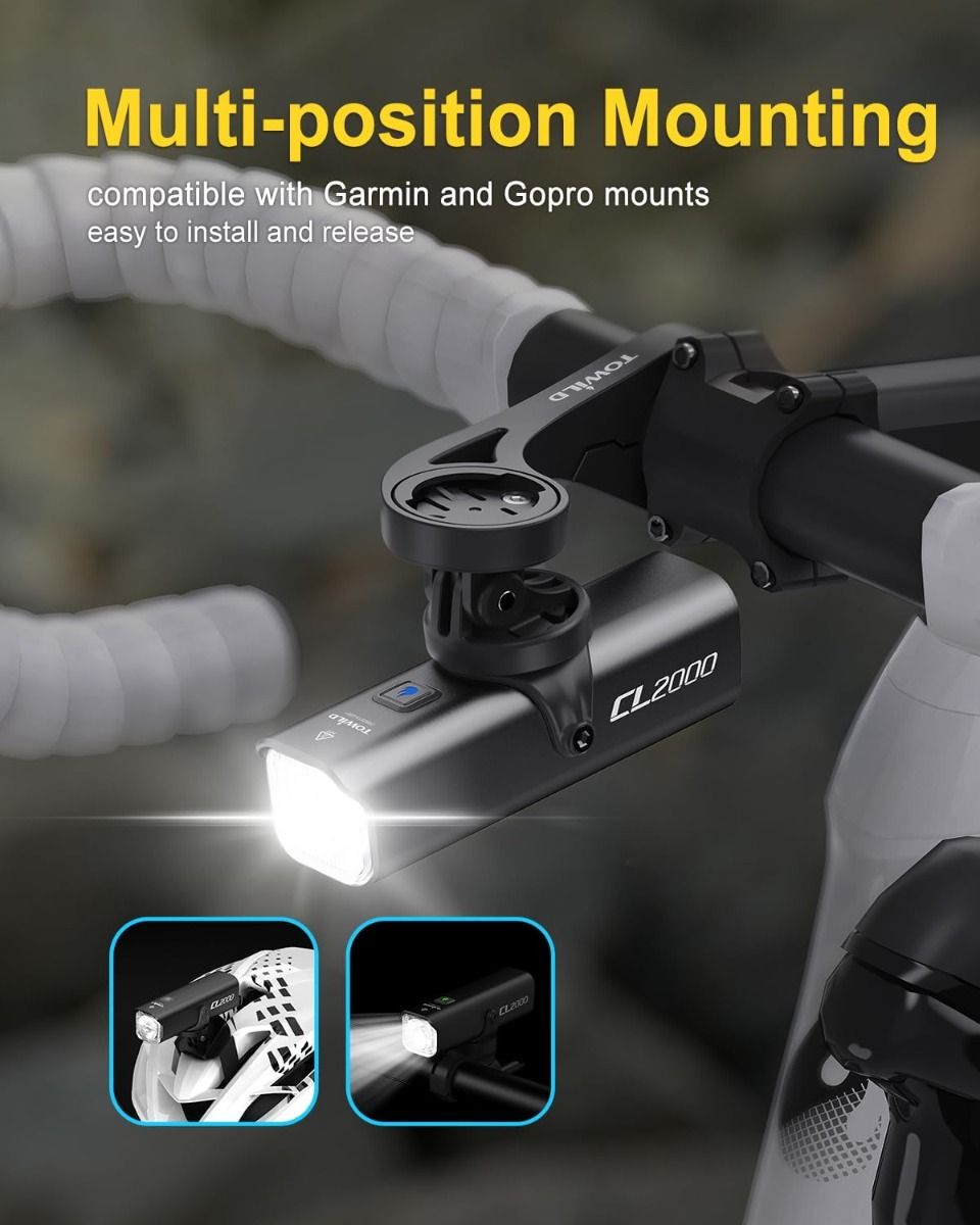 TOWILD CL2000 Bike Lights for Night Riding,2000LM Super Bright Bicycle Headlight,Waterproof Bike Front Light for Mountain Road Cycling Commuting