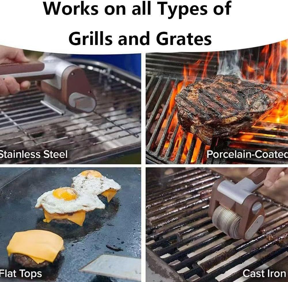 Cordless Electric Grill Brush - Rechargeable with 350 RPM Stainless Steel Roller
