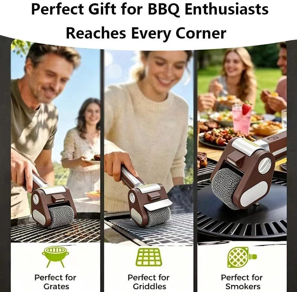 Cordless Electric Grill Brush - Rechargeable with 350 RPM Stainless Steel Roller
