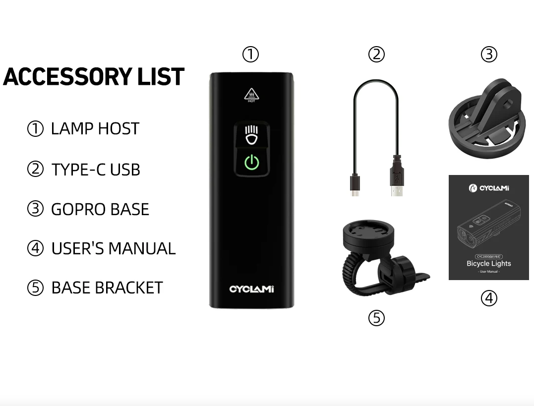 CYCLAMI Bike Headlight BR2000 Bicycle Front Light Type-C MTB Road Highlight Lamp Handlebar Cycling Lights