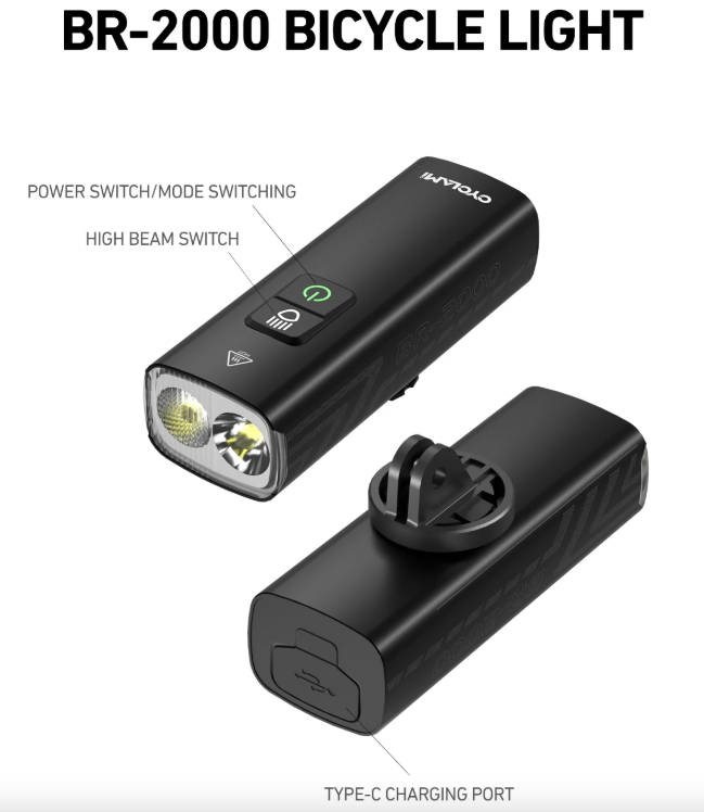 CYCLAMI Bike Headlight BR2000 Bicycle Front Light Type-C MTB Road Highlight Lamp Handlebar Cycling Lights