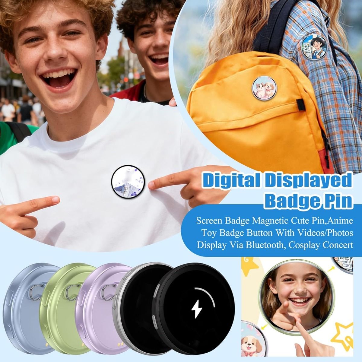 Electronic Badge 1.7-Inch HD Touch Screen Bluetooth 6.0 LED GIF Video Playback