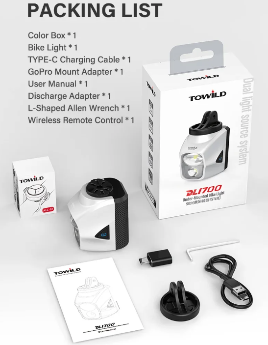 TOWILD DLite 1700 USB Rechargeable Bike Light 1900 Lumens Waterproof Headlight Cycling DL1700 Bicycle Lights 
