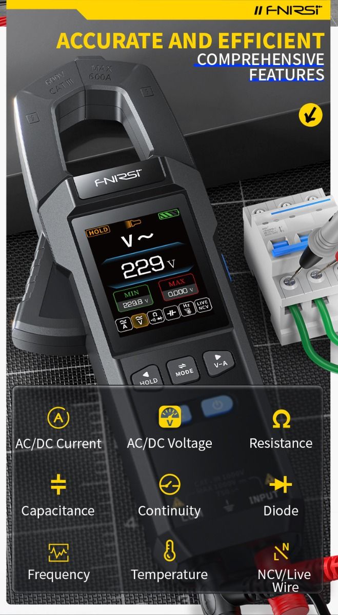 FNIRSI DMC-100 Clamp on Multimeter Fully Automatic Intelligent High Precision Clamp on Meter Ammeter Universal Meter, Measures NCV, AC/DC Voltage Current, Continuity Capacitance Diode Resistance, Temperature
