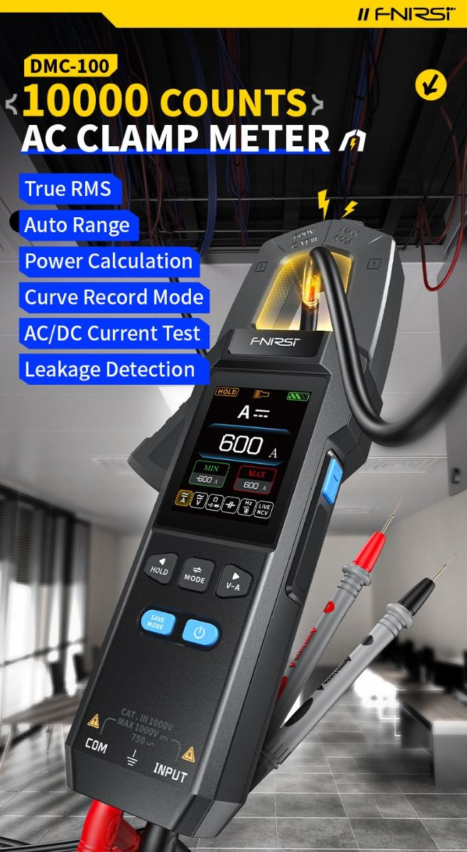 FNIRSI DMC-100 Clamp on Multimeter Fully Automatic Intelligent High Precision Clamp on Meter Ammeter Universal Meter, Measures NCV, AC/DC Voltage Current, Continuity Capacitance Diode Resistance, Temperature