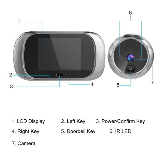 Digital Door Viewer Peephole Door Camera Doorbell 2.8-inch Night Vision Photo Shooting Digital Door Monitoring for Home Security