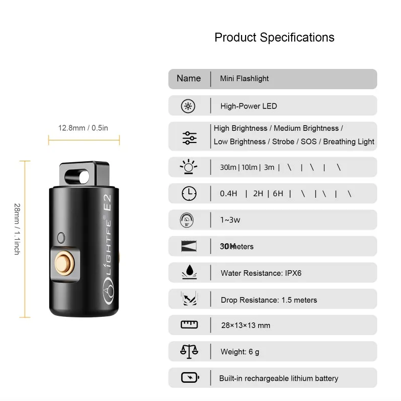 Mini Flashlight LED Rechargeable Camping Hiking Keychain Light with Necklace