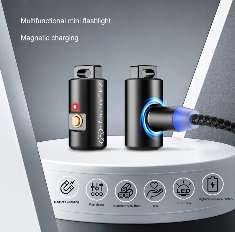 Mini Flashlight LED Rechargeable Camping Hiking Keychain Light with Necklace