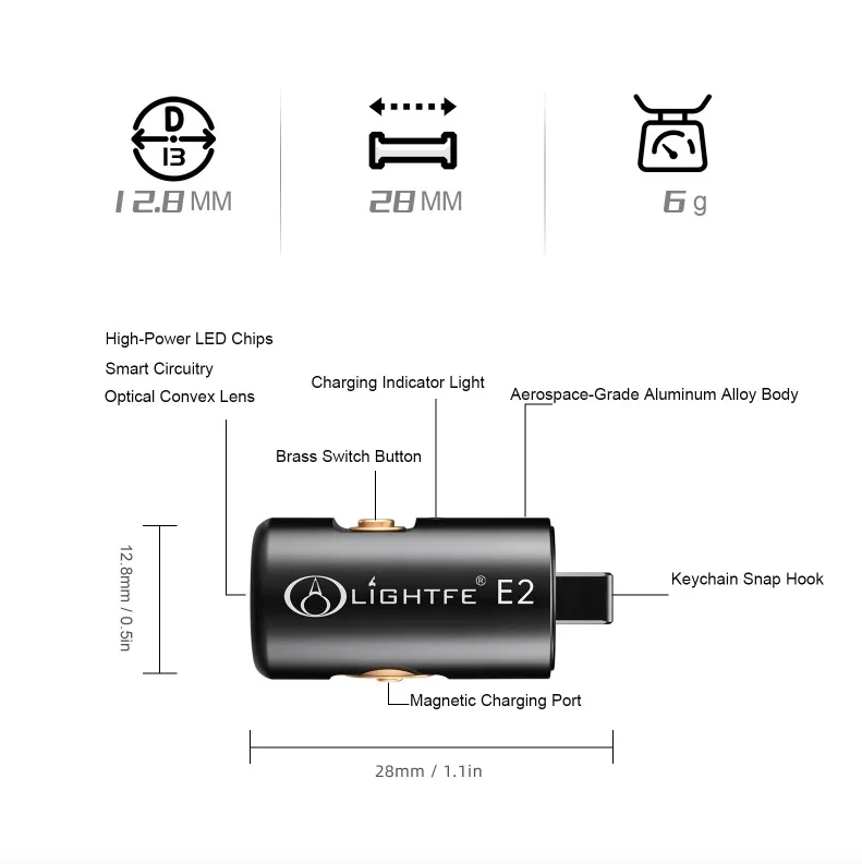 Mini Flashlight LED Rechargeable Camping Hiking Keychain Light with Necklace