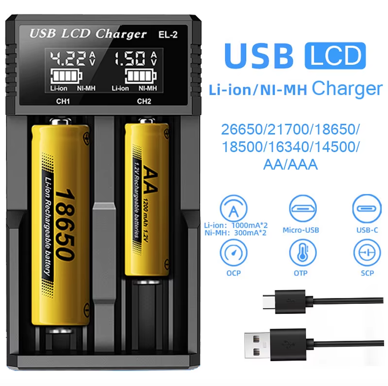 USB LCD Battery Smart Charger Efficient Charger for 18650 AA AAA Batteries with LCD Display Versatile and Portable