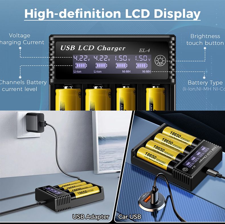 USB LCD Battery Smart Charger Efficient Charger for 18650 AA AAA Batteries with LCD Display Versatile and Portable