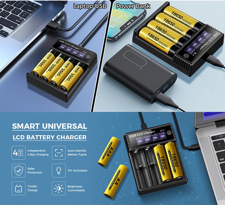 USB LCD Battery Smart Charger Efficient Charger for 18650 AA AAA Batteries with LCD Display Versatile and Portable