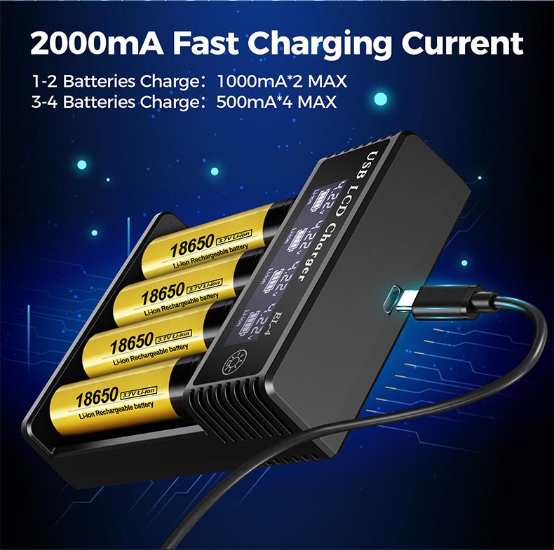 USB LCD Battery Smart Charger Efficient Charger for 18650 AA AAA Batteries with LCD Display Versatile and Portable