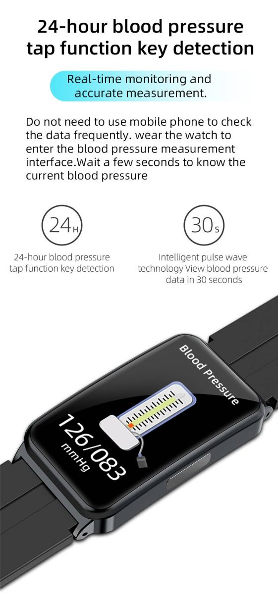 EP01 Blood Glucose Sugar Smart Watch: ECG, HRV, Heart Rate, Temp. 1.47" HD Waterproof Fitness Tracker