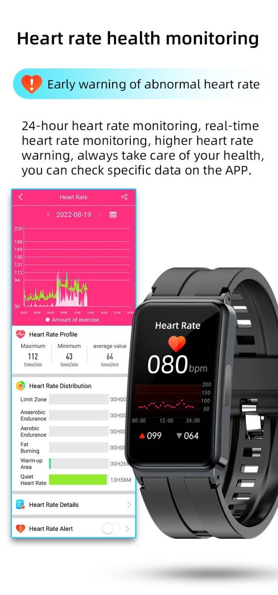 EP01 Blood Glucose Sugar Smart Watch: ECG, HRV, Heart Rate, Temp. 1.47" HD Waterproof Fitness Tracker