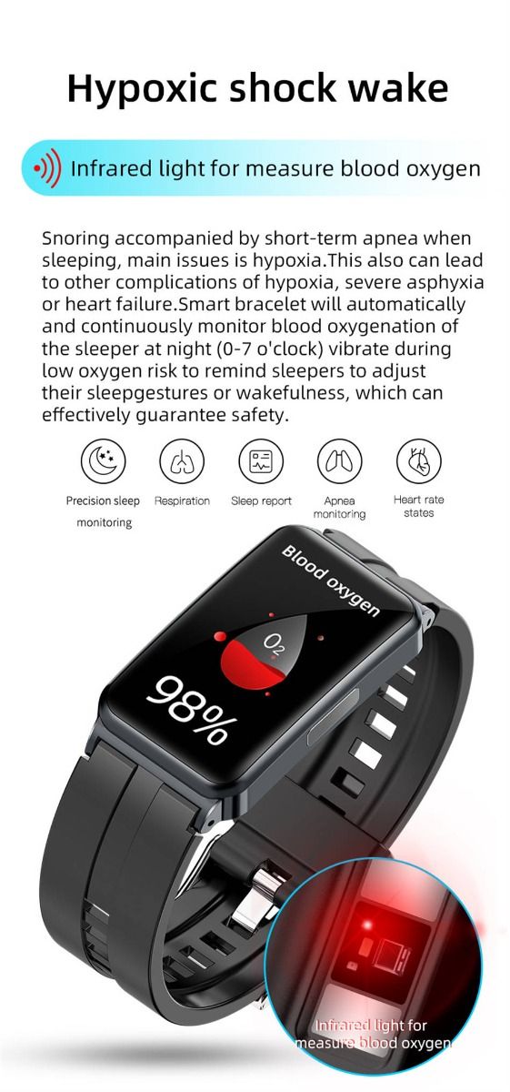 EP01 Blood Glucose Sugar Smart Watch: ECG, HRV, Heart Rate, Temp. 1.47" HD Waterproof Fitness Tracker