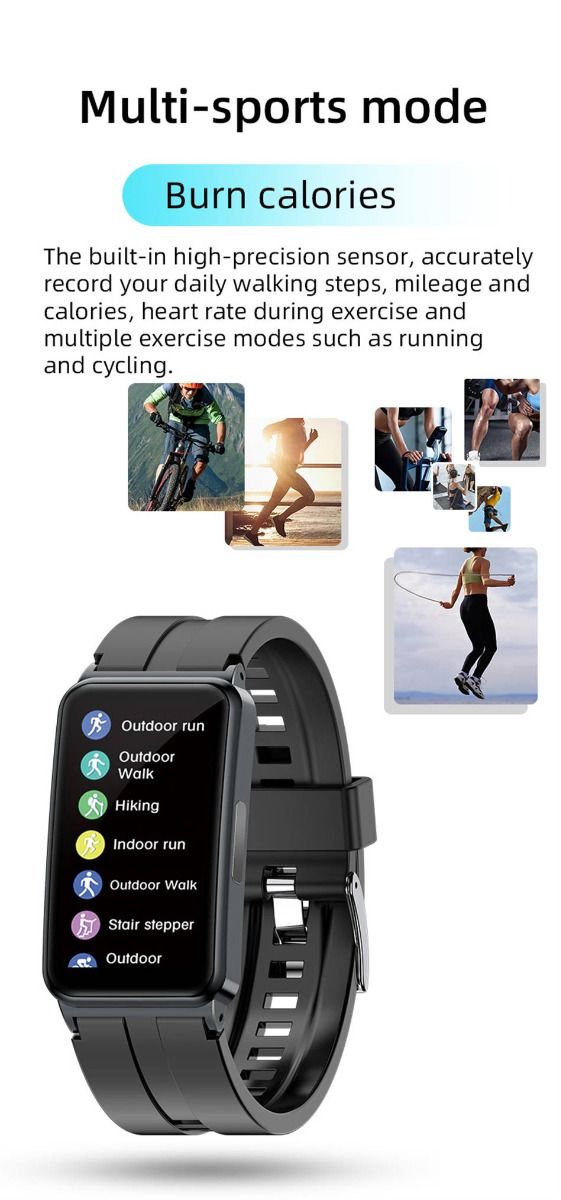 EP01 Blood Glucose Sugar Smart Watch: ECG, HRV, Heart Rate, Temp. 1.47" HD Waterproof Fitness Tracker