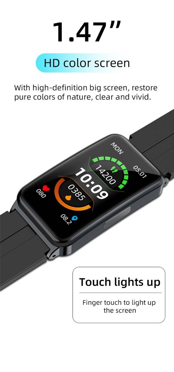 EP01 Blood Glucose Sugar Smart Watch: ECG, HRV, Heart Rate, Temp. 1.47" HD Waterproof Fitness Tracker