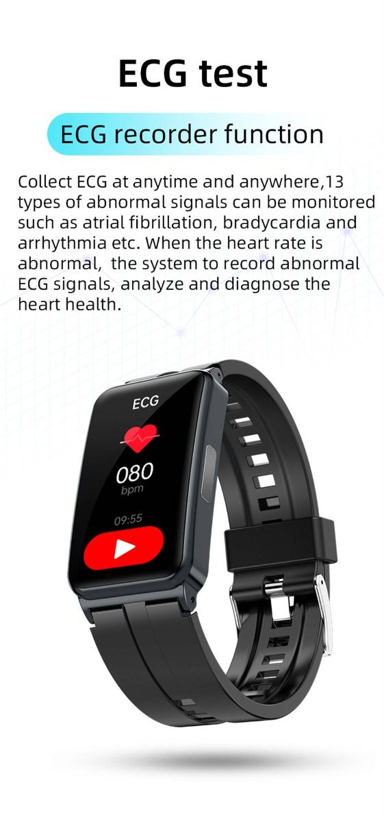 EP01 Blood Glucose Sugar Smart Watch: ECG, HRV, Heart Rate, Temp. 1.47" HD Waterproof Fitness Tracker