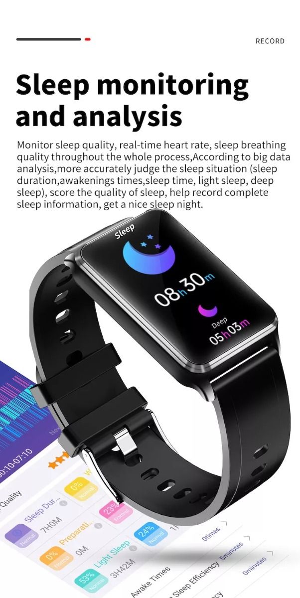 EP02 Blood Glucose Sugar Smart Watch ECG HRV heart rate temperature 1.57" HD waterproof Smart Bracelet Band Fitness Tracker