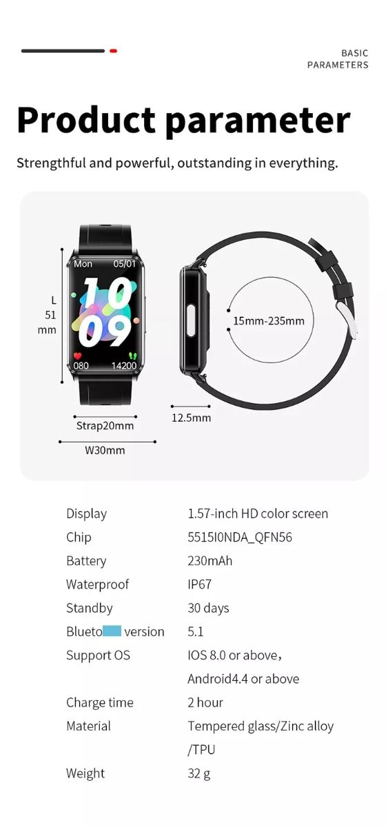 EP02 Blood Glucose Sugar Smart Watch ECG HRV heart rate temperature 1.57" HD waterproof Smart Bracelet Band Fitness Tracker